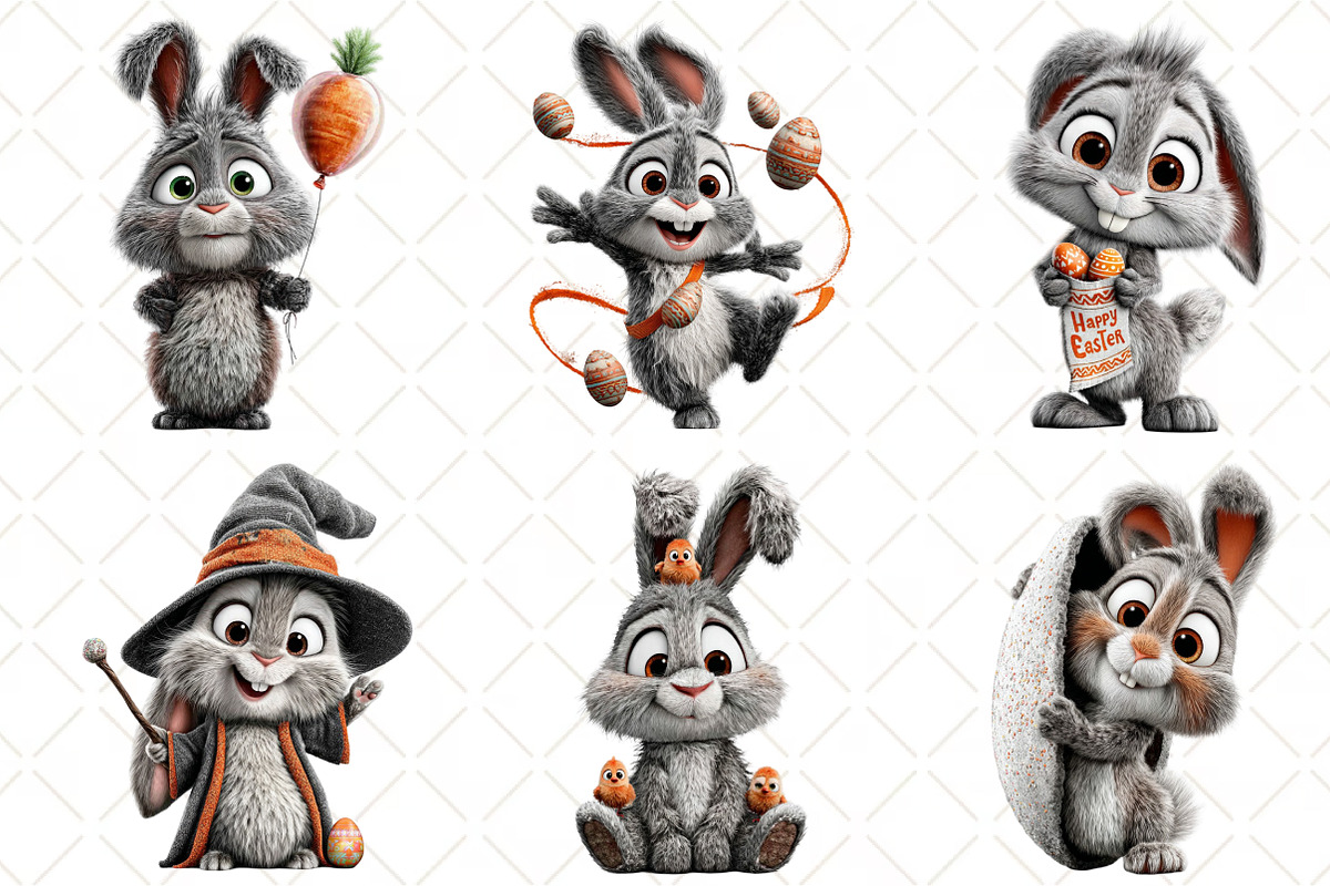 Whimsical Easter Bunny Rabbit Clipar, an Illustration by Black Bird Studio (Photo 6 of 6)