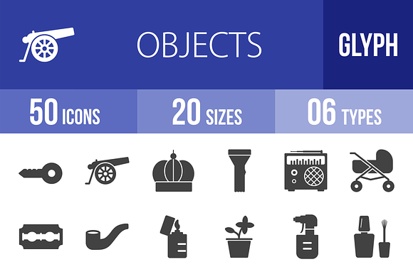 50 Objects Glyph Icons preview 4
