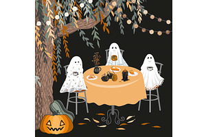 Halloween ghosts meeting vector, a Food Illustration by Toltemara