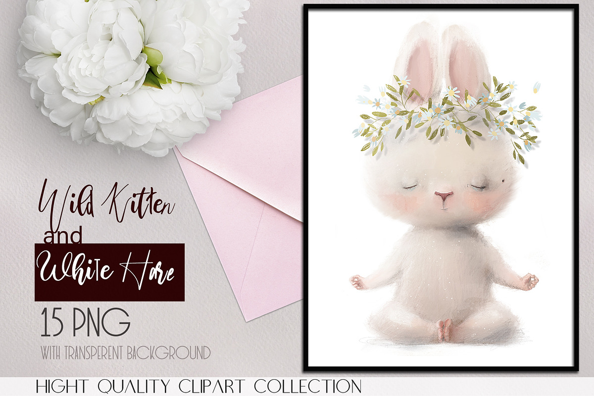 Wild Kitten and White Hare, an Animal Illustration by Eve Farb (Photo 2 of 5)