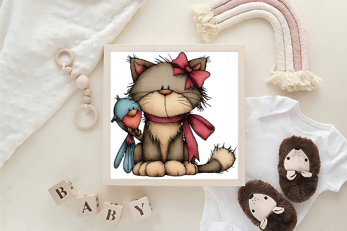 Christmas Cat And Bird Clipart, an Illustration by CraftArtStudio (Photo 6 of 6)