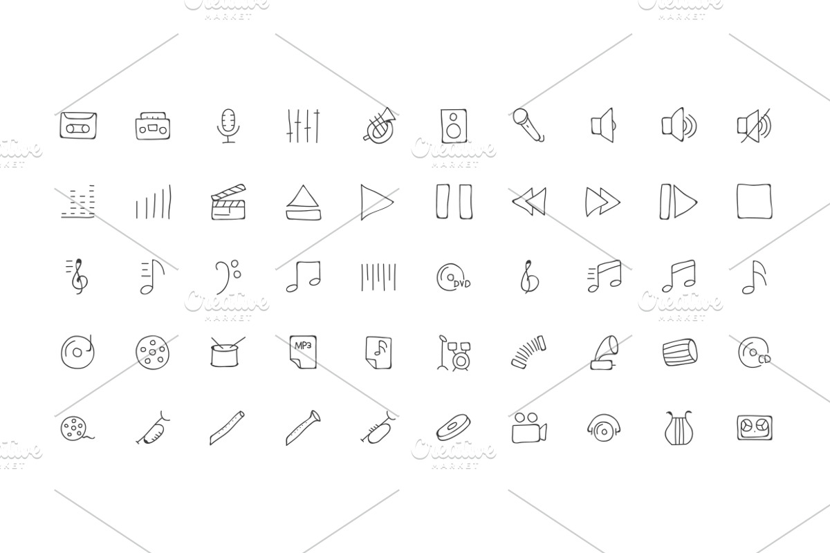 100 Music Hand Drawn Doodle Icons, an Outline Icon by Creative Stall (Photo 2 of 3)