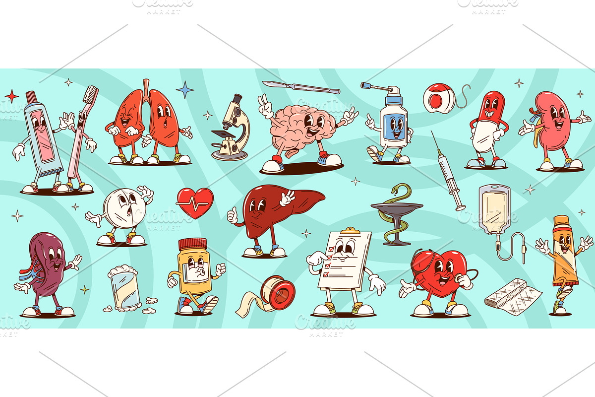 Cartoon groovy medicine, a Healthcare Illustration by Vector Tradition