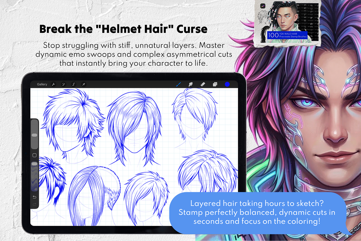 1500+ Hair Procreate Bundle, a Brush Add-On by Selentaori Studio (Photo 12 of 15)