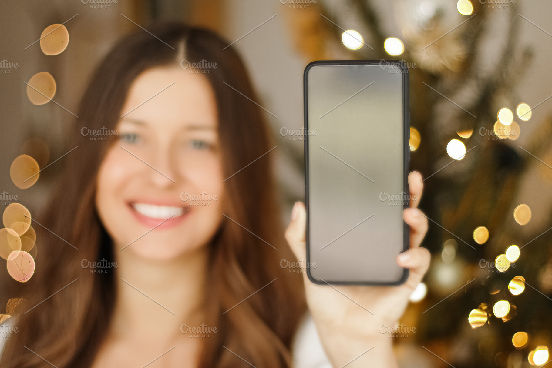 Christmas phone call and holiday greeting concept. Happy smiling, a Person Photo by Anneleven