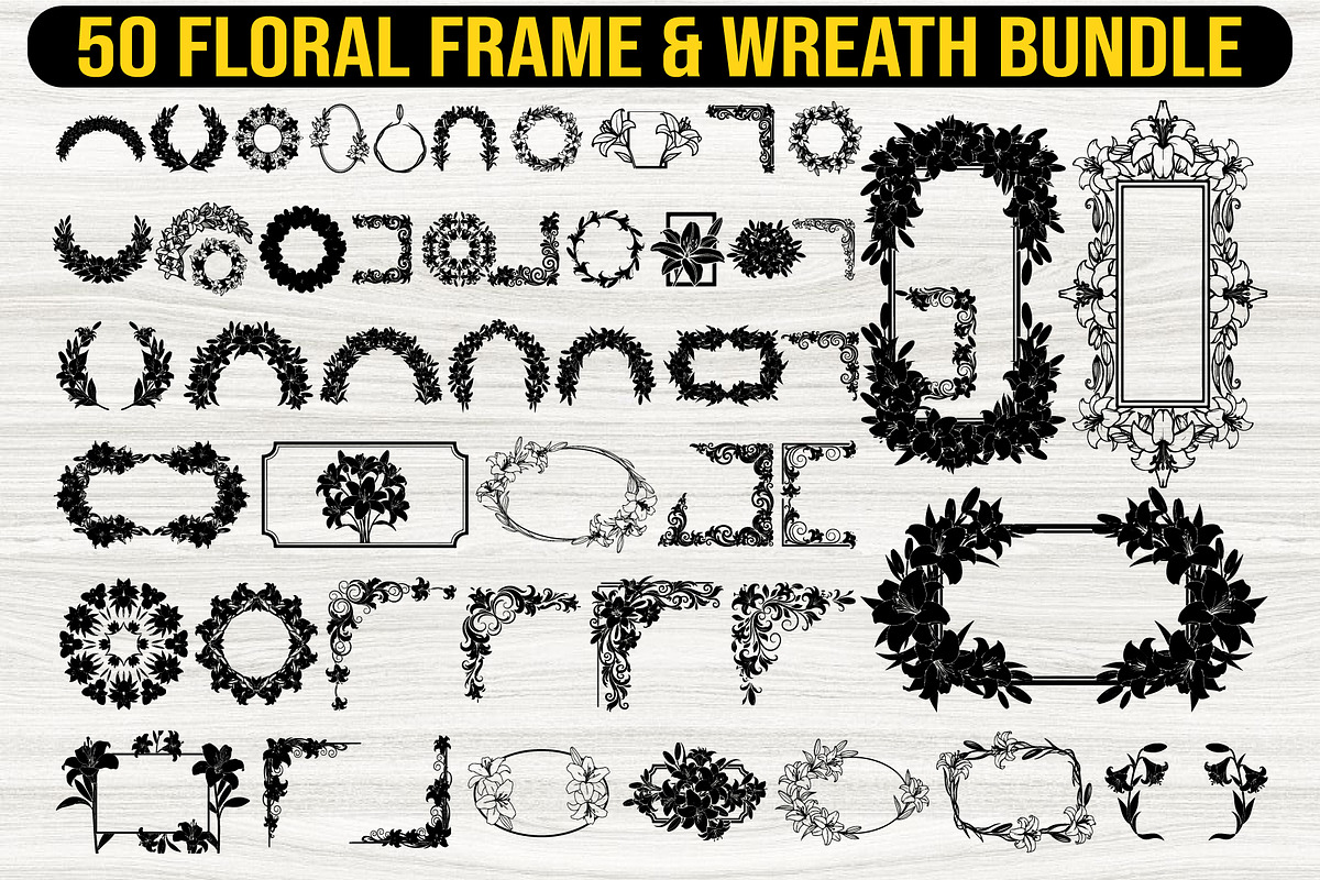 50 Floral Frame & Wreath Bundle, an Illustration by BIPLOB EXPERT (Photo 1 of 4)