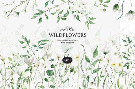 White Wildflowers Watercolor Set