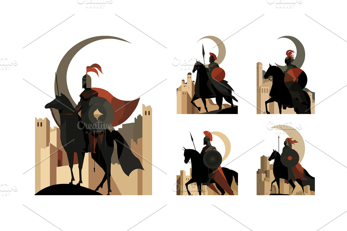Knight on horse cartoon vector set, an Animal Illustration by Onyx