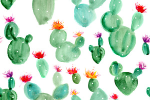 Watercolor cacti seamless pattern