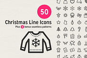 50 Christmas Line Icons, an Outline Icon by Selma’s Patty (Thumbnail 1 of 3)