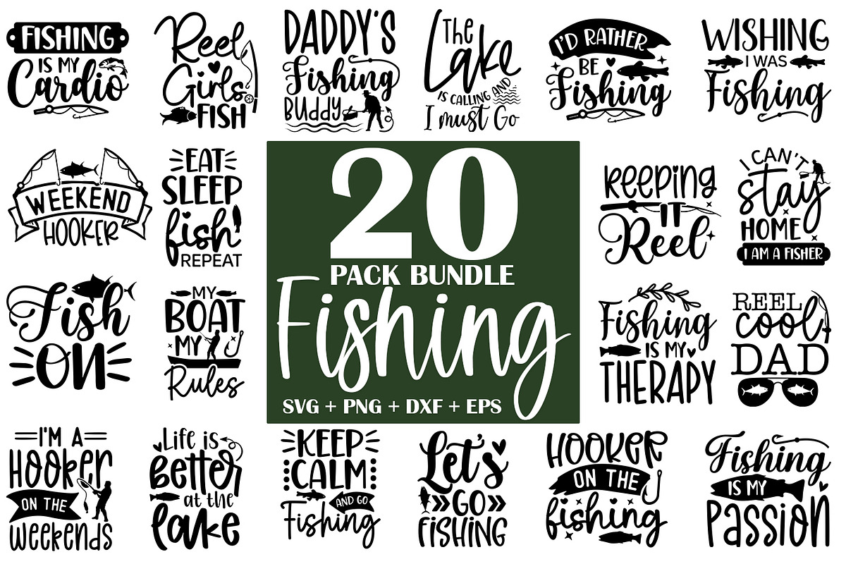 Fishing SVG Bundle 20 Designs, an Illustration by ZoomkSVG (Photo 1 of 41)