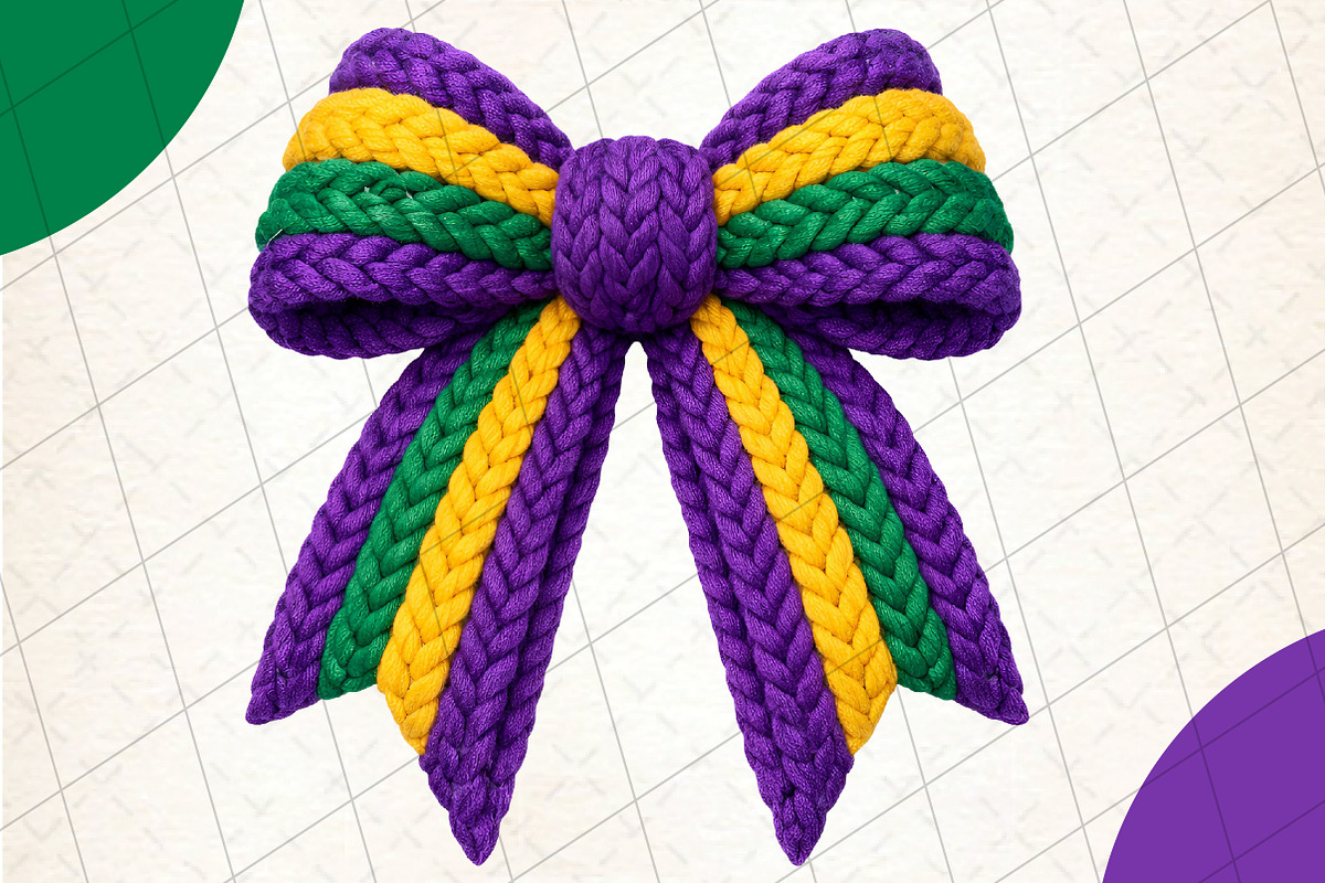 Faux Yarn Mardi Gras Coquette Bow, an Illustration by DreamCafeArt (Photo 1 of 8)