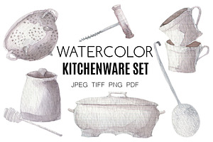 Watercolor kitchenware hand painted