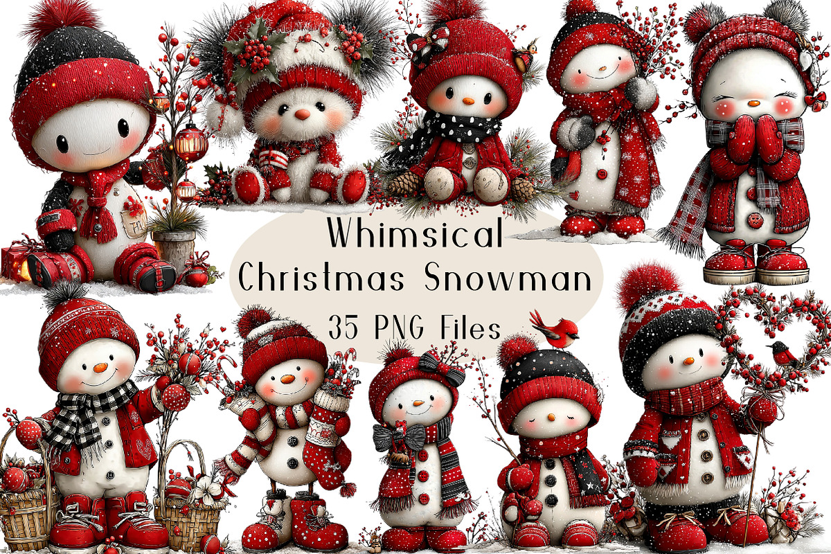 Whimsical Christmas Snowman Clipart, a Seasonal Illustration by Creative Art (Photo 1 of 7)
