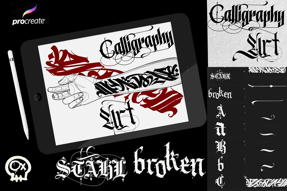 Procreate - calligraphy art bundle, a Brush Add-On by Studio.Valhalla