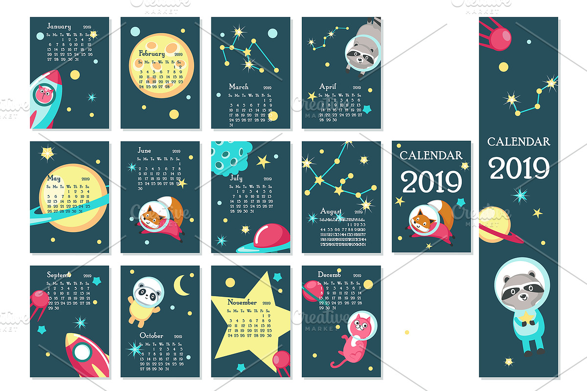 Space calendar animal austronauts, a Stationery Template by SiberianArt (Photo 8 of 8)