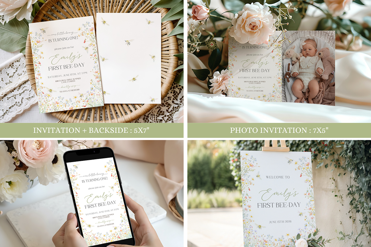 First Bee Day Invitation Set, an Invitation Template by Digital_Mind (Photo 2 of 8)