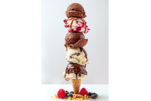 Tall stack of varied ice cream, a Food & Drink Photo by Sergey Kotenev