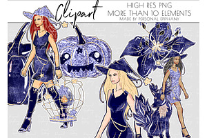 halloween clipart, navy witch beast