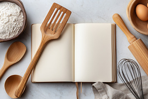 Blank open cookbook mockup banner, a Food & Drink Photo by MistyDay