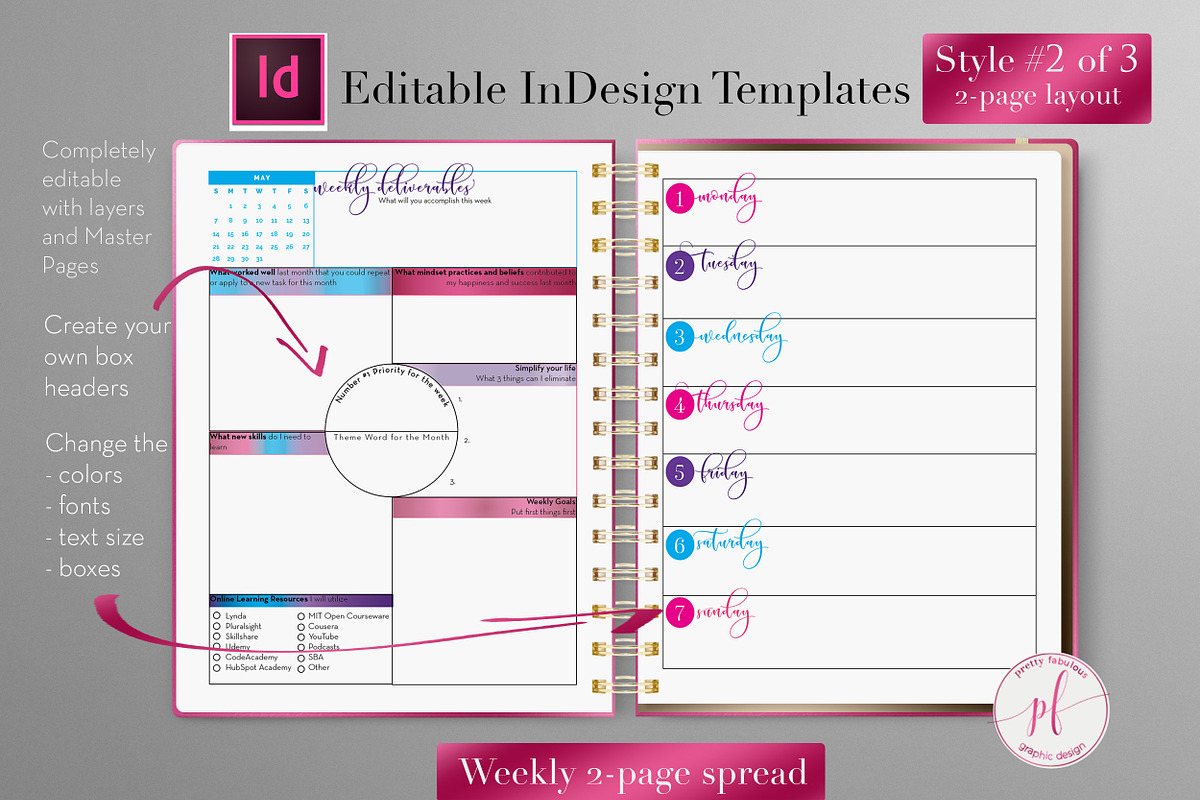 Weekly Calendar | InDesign Template, a Stationery Template by Planner Templates (Photo 17 of 23)