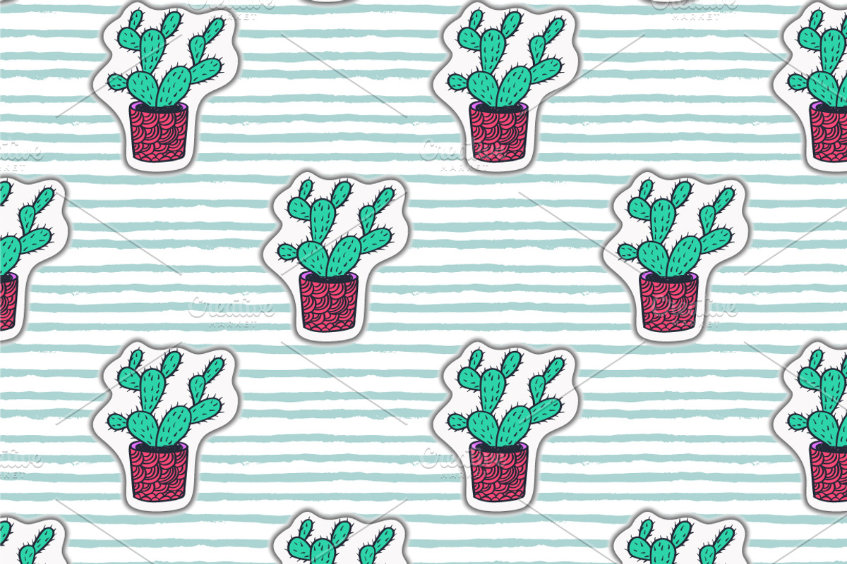 Hand drawn vector cactuses stickers, a Decorative Illustration by CreativeJourney (Photo 5 of 6)