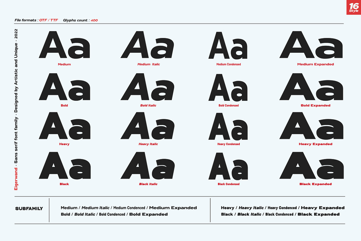 Eigerwand sans serif font family, a Sans Serif Font by Artistic & Unique (Photo 3 of 14)