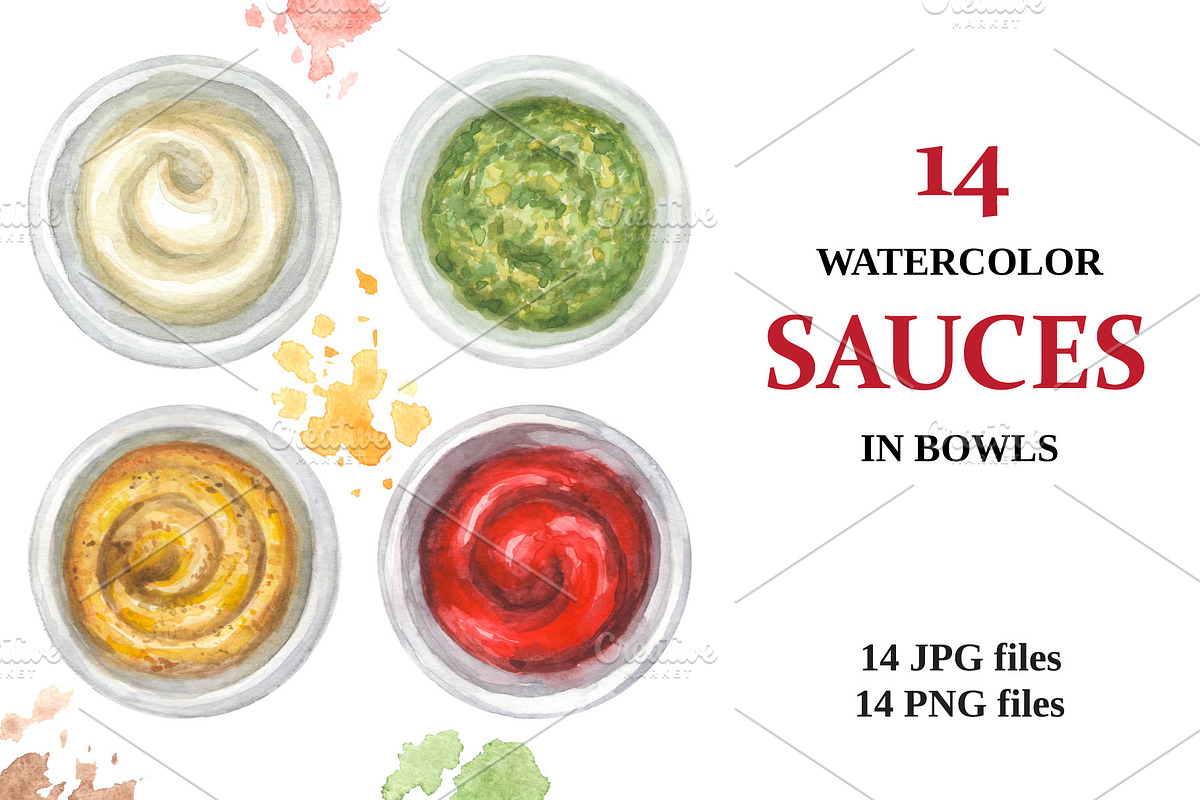 Watercolor sauces top view, an Object Graphic by Olena (Photo 1 of 2)