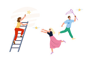 People chasing dreams reaching for, a Person Illustration by pikepicture