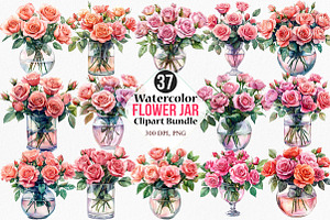 Watercolor Flower Jar Clipart Bundle, an Illustration by Canvas Craft