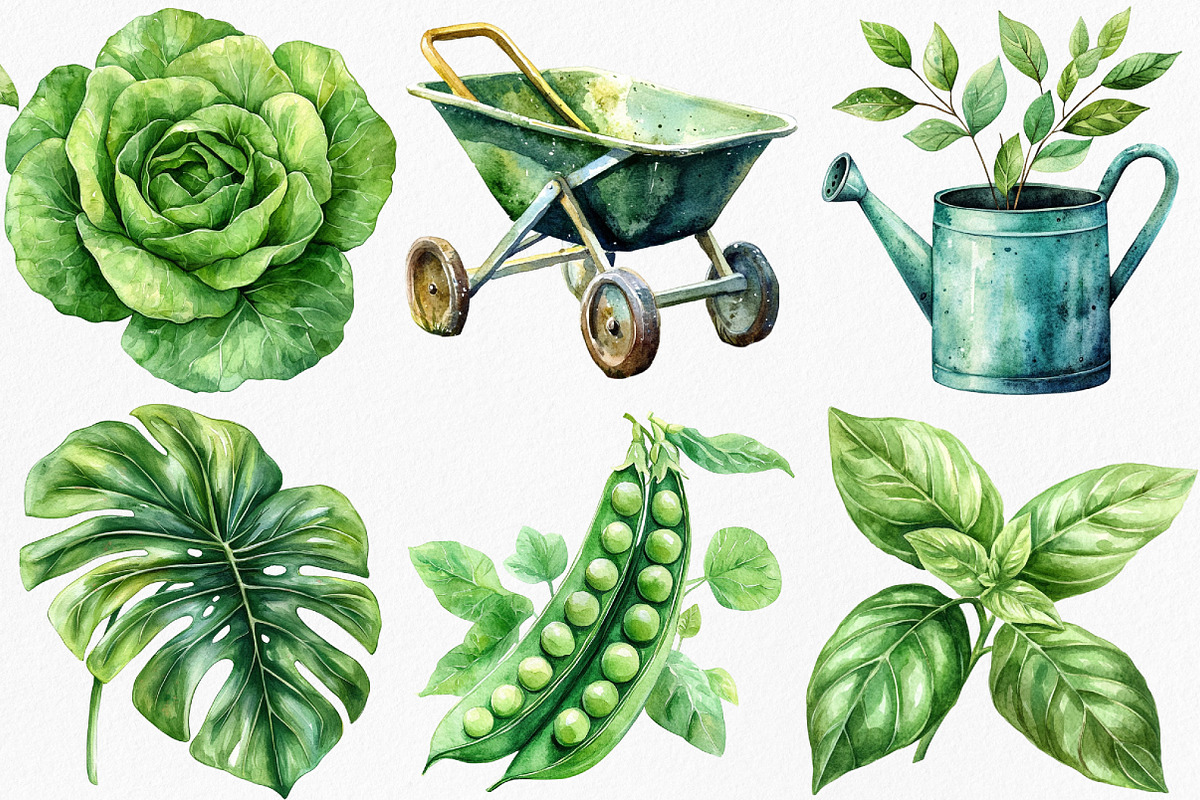 Watercolor Green Garden Clipart, an Illustration by Canvas Craft (Photo 2 of 7)