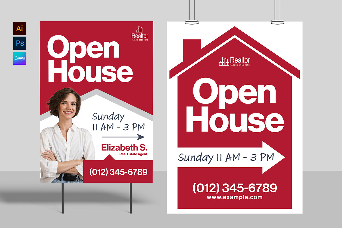 Open House Sign Template, a Flyer Template by BrandPacks (Photo 1 of 5)