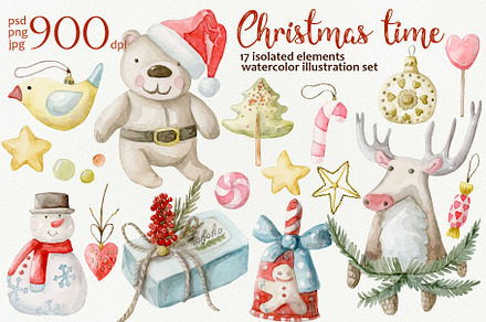 Merry Christmas watercolor set