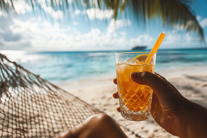 Relaxing in a hammock by the beach, a Photo by Pavel_design