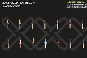 2D stylized flat design sword icons, a Solid Icon by TwoBitsCompany