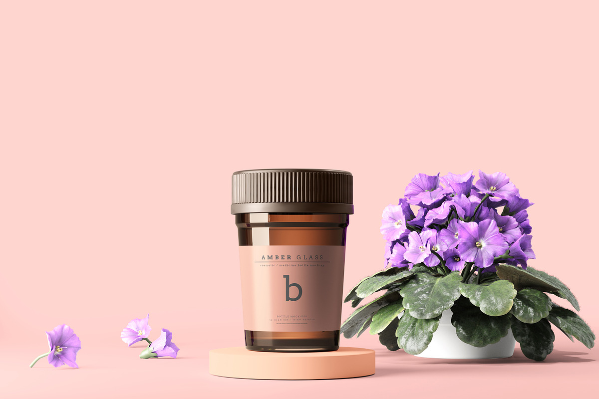 Amber Glass Pills Bottle Mockups, a Cups & Container Mockup by pmvch (Photo 8 of 20)