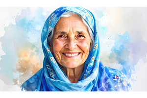 Smiling elderly woman in blue scarf, a Person Photo by Igor Tichonow