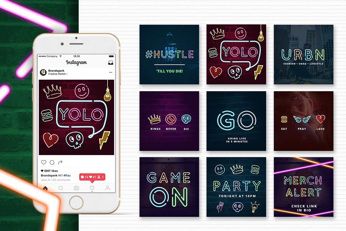 ANIMATED - Neon Social Media Kit, a Social Media Template by Brandspark (Photo 8 of 11)