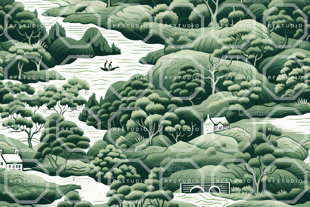 JADE CHINOISERIE. Toile de Jouy, a Pattern Graphic by RefinedFantasyStudio (Photo 4 of 9)