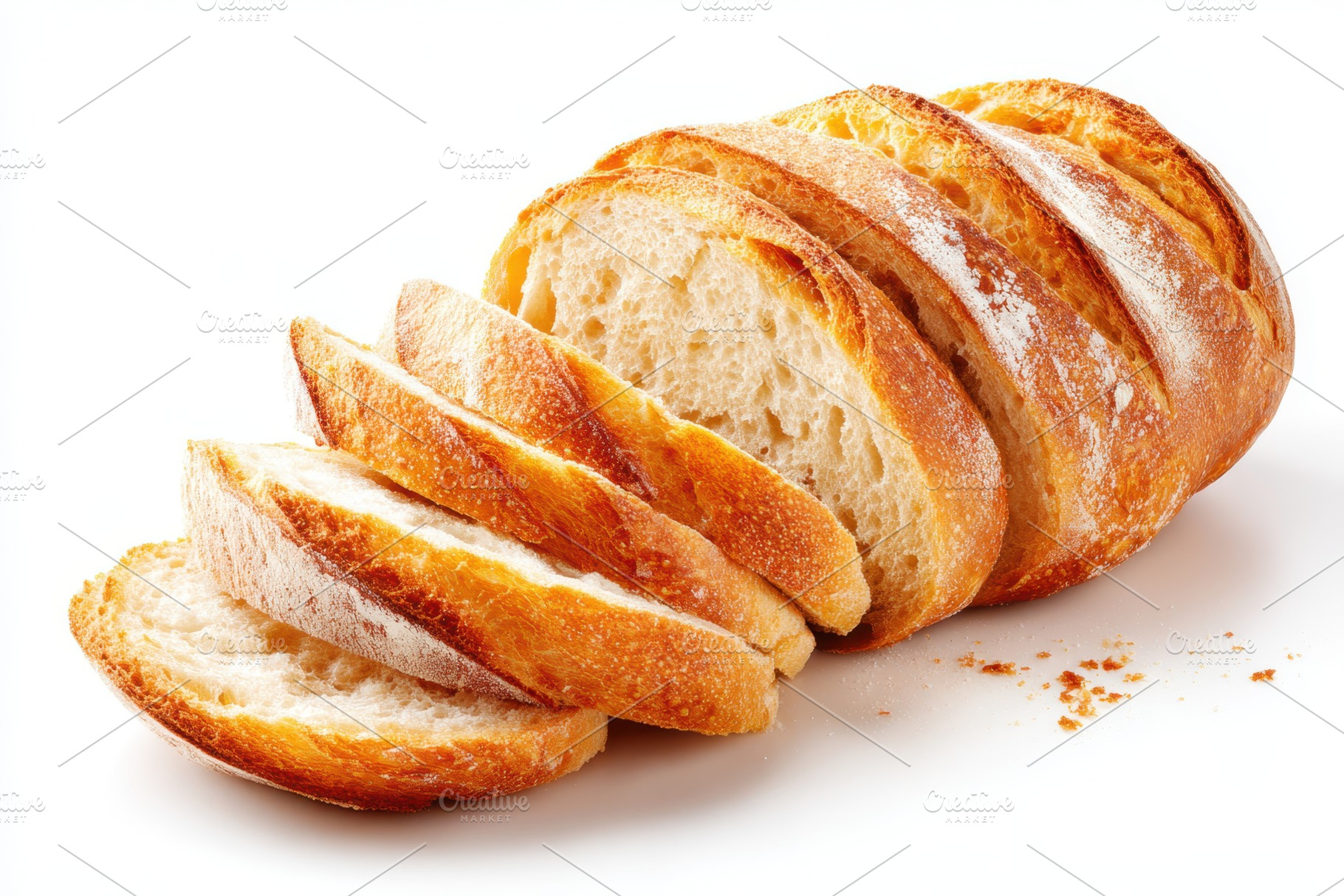 Freshly baked sliced bread loaf, a Food & Drink Photo by AlyaAnd
