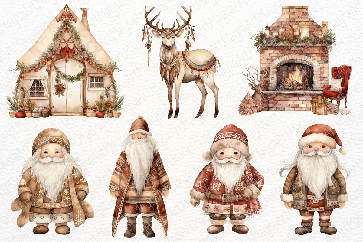 Boho Christmas Watercolor Clipart, a Seasonal Illustration by Maysa Art (Photo 2 of 7)