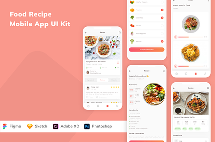 Food Recipe Mobile App UI Kit, an UI Kit Template by Betush