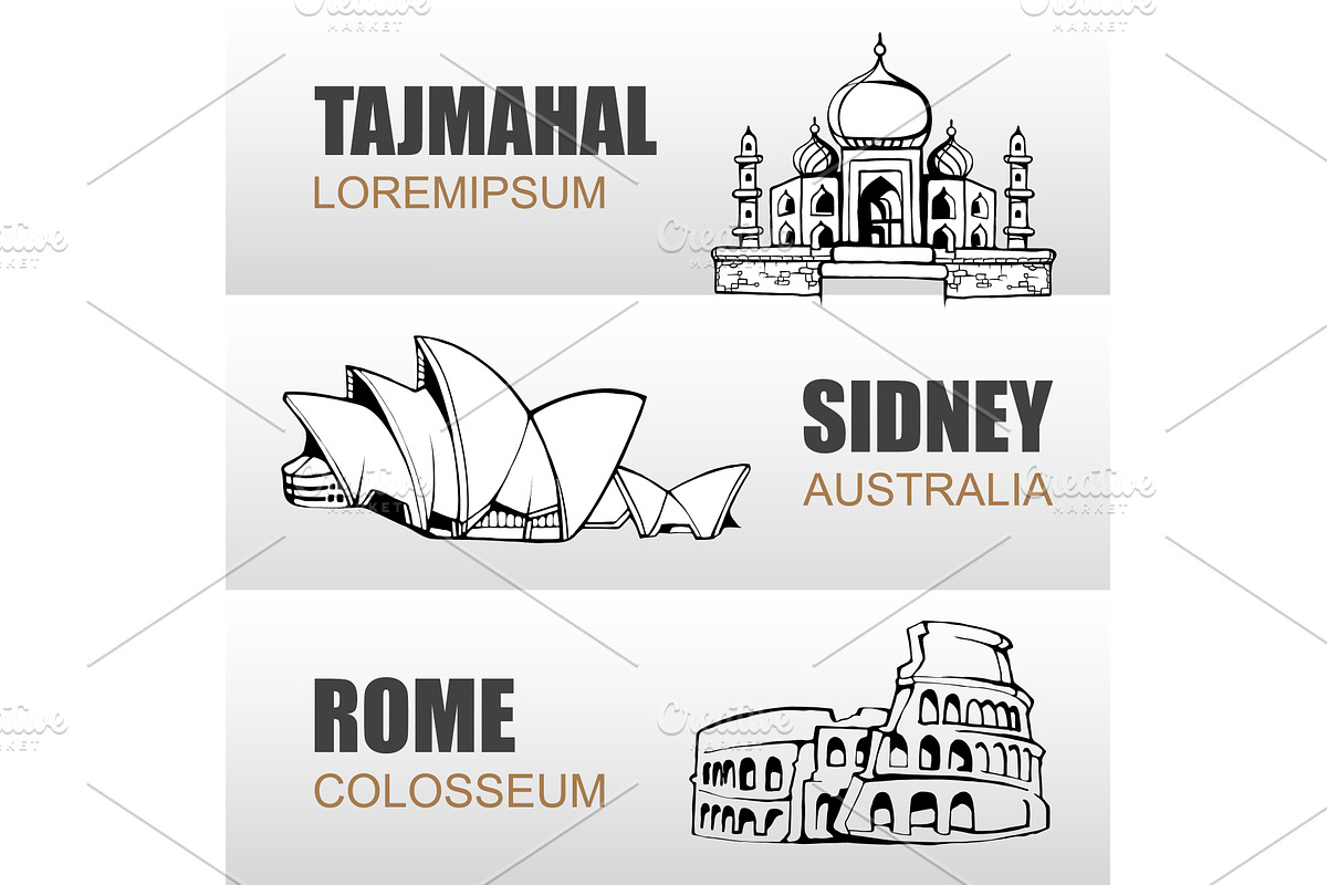 different tourism landmarks. famous, an Object Illustration by Multigon