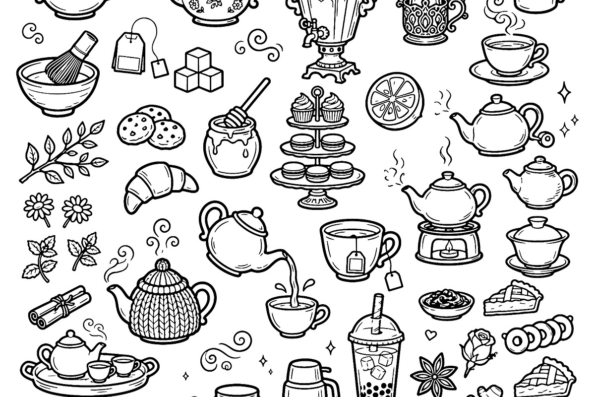 Tea and Coffee Time Doodle Set. Hand, a Food Illustration by Voodz_shop (Photo 2 of 3)