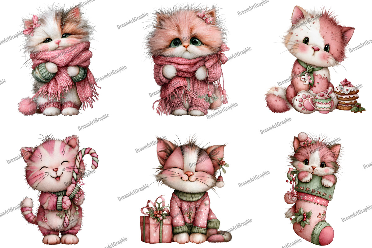 Cute Christmas Cat Clipart, an Illustration by DreamArtGraphic (Photo 3 of 5)