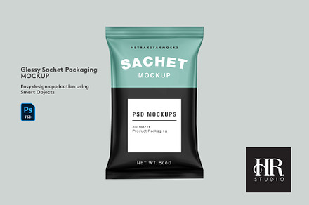 Glossy Sachet Packaging Mockup