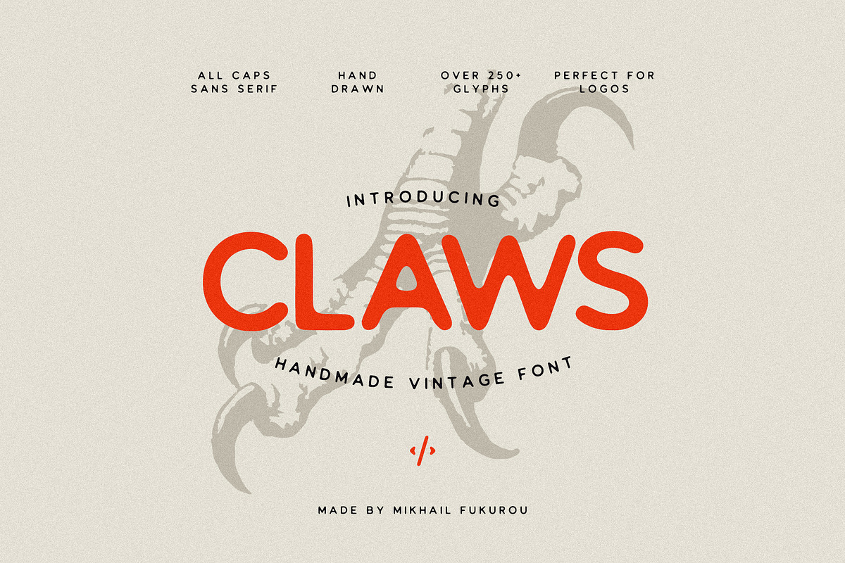 CLAWS - Vintage & Round Sans Serif, a Sans Serif Font by Mikhail Fukurou (Photo 1 of 8)