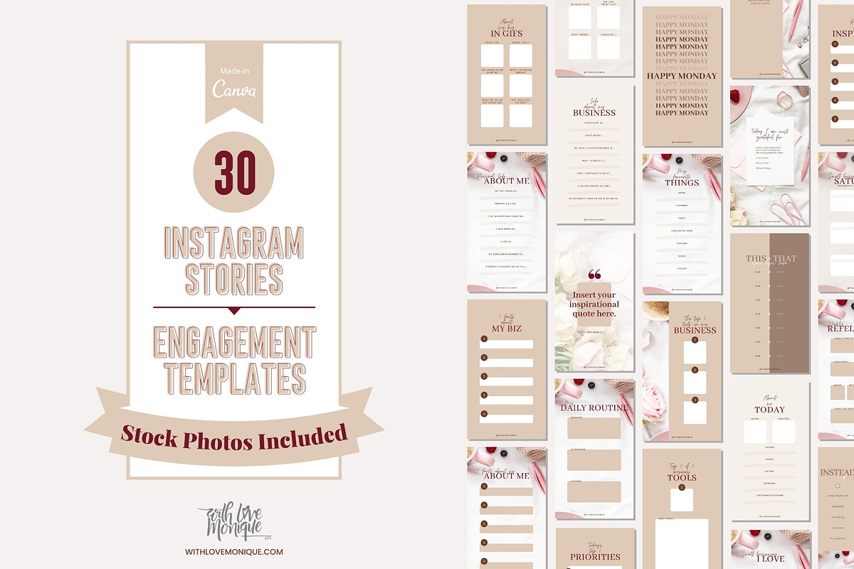 30 Instgram Stories Canva Templates, a Social Media Template by With Love Monique (Photo 1 of 10)