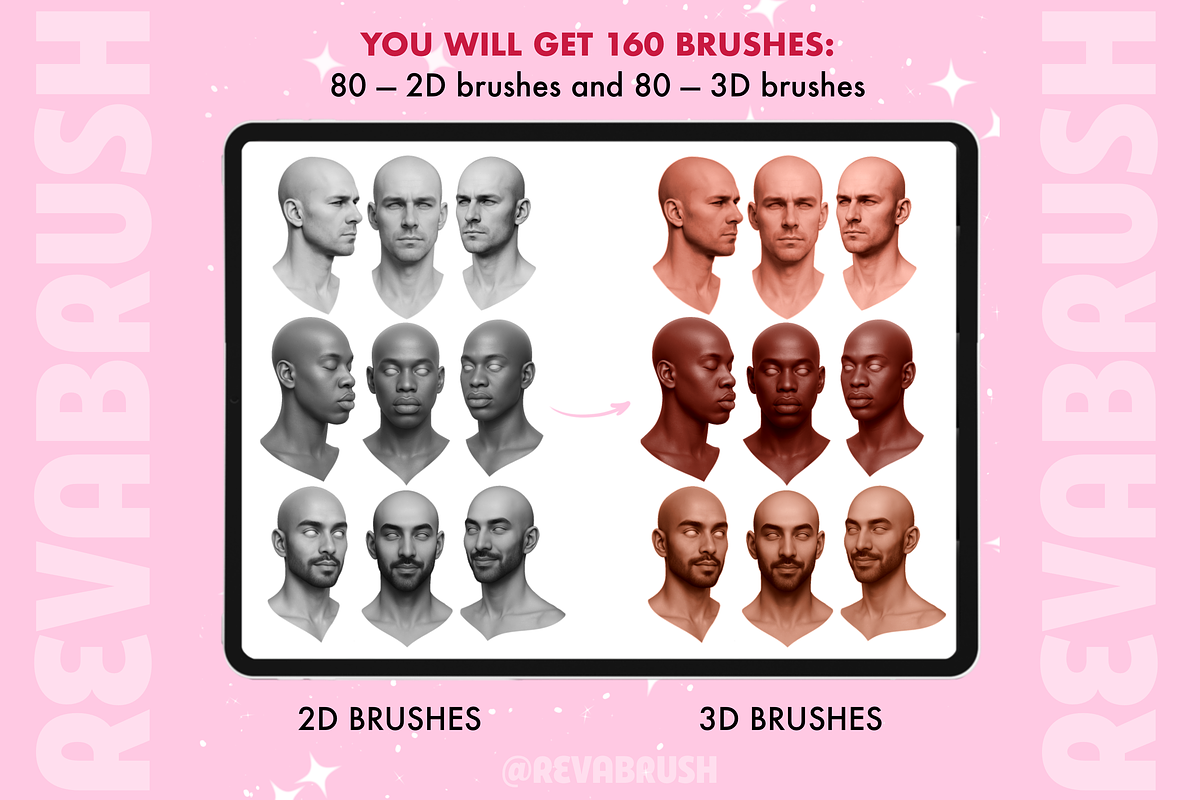 Procreate Male Head Portrait brushes, a Brush Add-On by Revabrush (Photo 4 of 9)