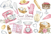 Watercolor pink bakery clipart, a Graphic by AquarelleSpace (Thumbnail 1 of 4)